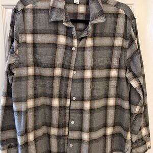 Old Navy Gray, Brown and Black & White Plaid Button Down Shirt